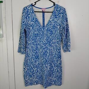 Lily Pulitzer Dress Womens Medium Clarke Abstract Artsy Print Stretchy V Neck